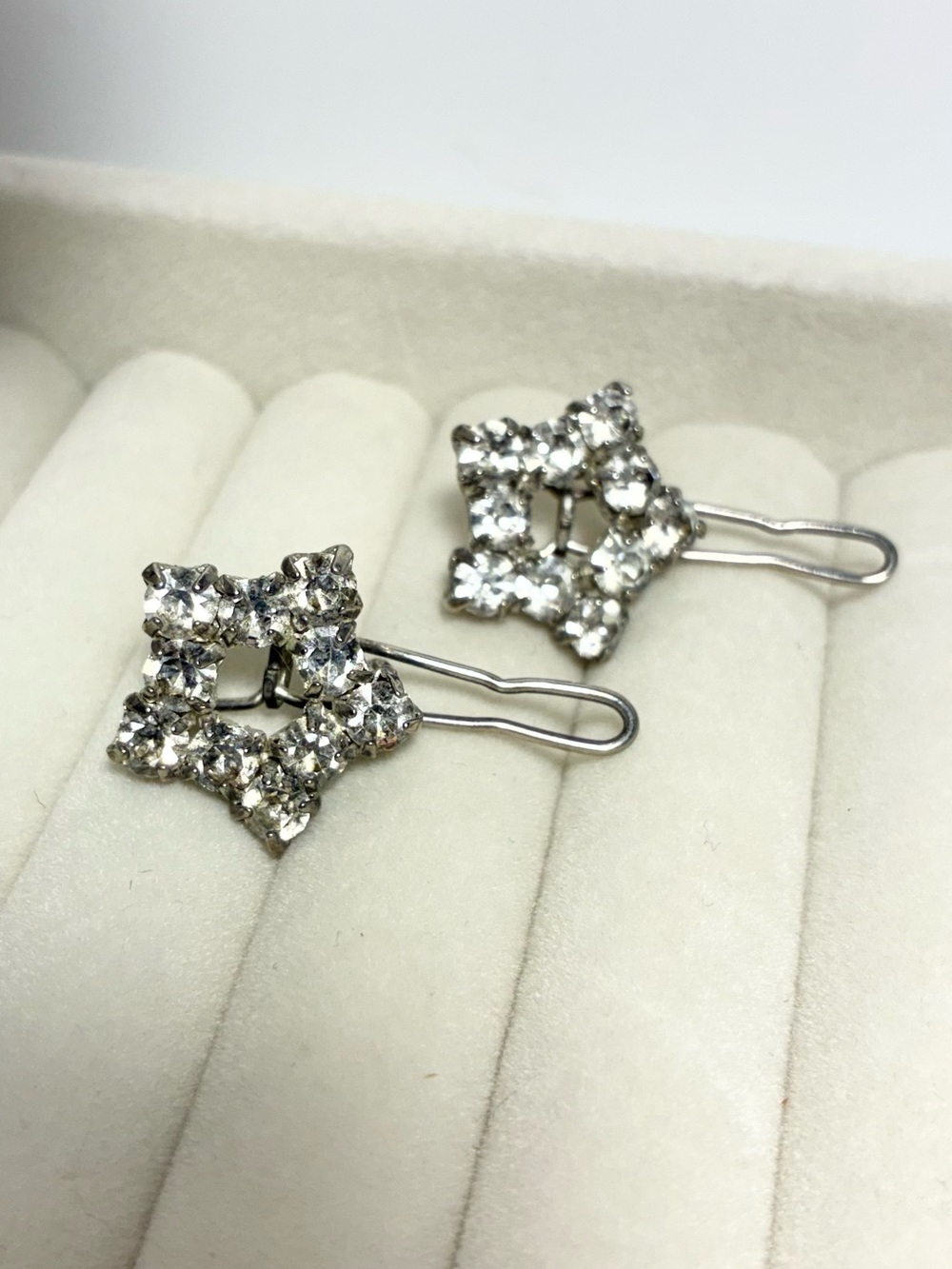 90s Y2K Rhinestone Star Hair Barrette Pair Silver Tone Vintage